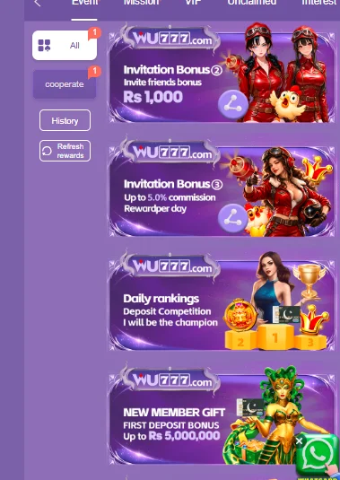 WU777 game bonus offers